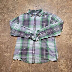 The North Face Button Up Shirt Mens Large L Green Long Sleeve Lightweight Plaid